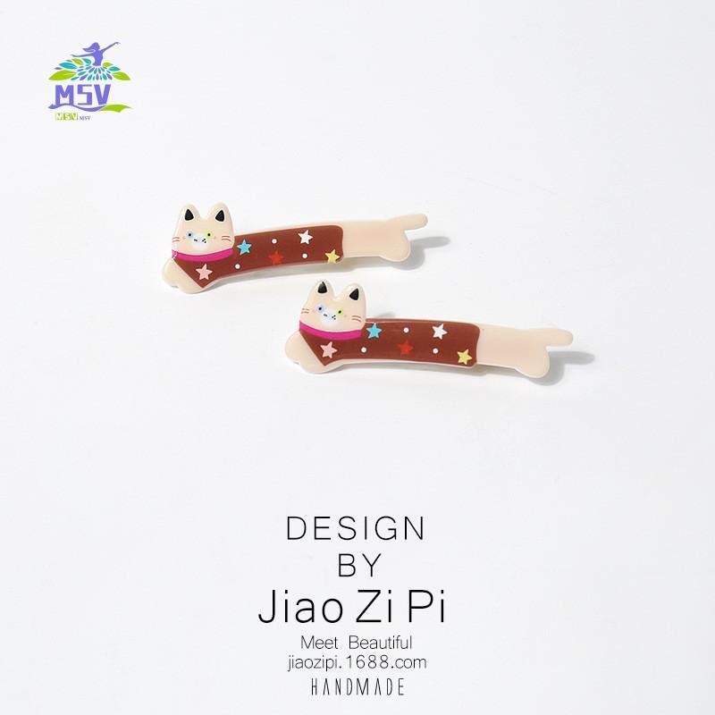 2 Kẹp Tóc Mèo Dài Ngộ nghĩnh - Hoạt Hình Mỏ Vịt Barrettes Cho Nổ Bên Tóc