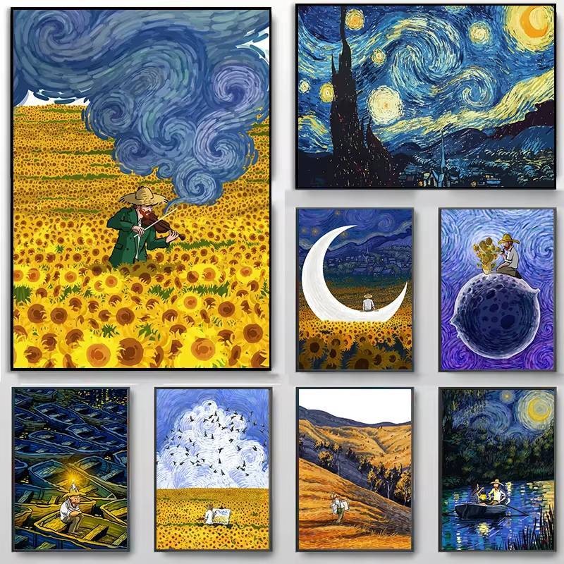 Tranh Vải Van Gogh Hoa Hướng Dương Ngôi Sao Hoạt Hình Trừu Tượng Trang Trí Nhà Hiện Đại