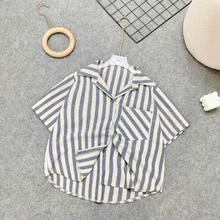 Áo sơ mi Bigsize nữ kẻ sọc ngắn tay form rộng vải linen xước hottrend thoáng mát nhiều màu trẻ trung 55-92kg -A288