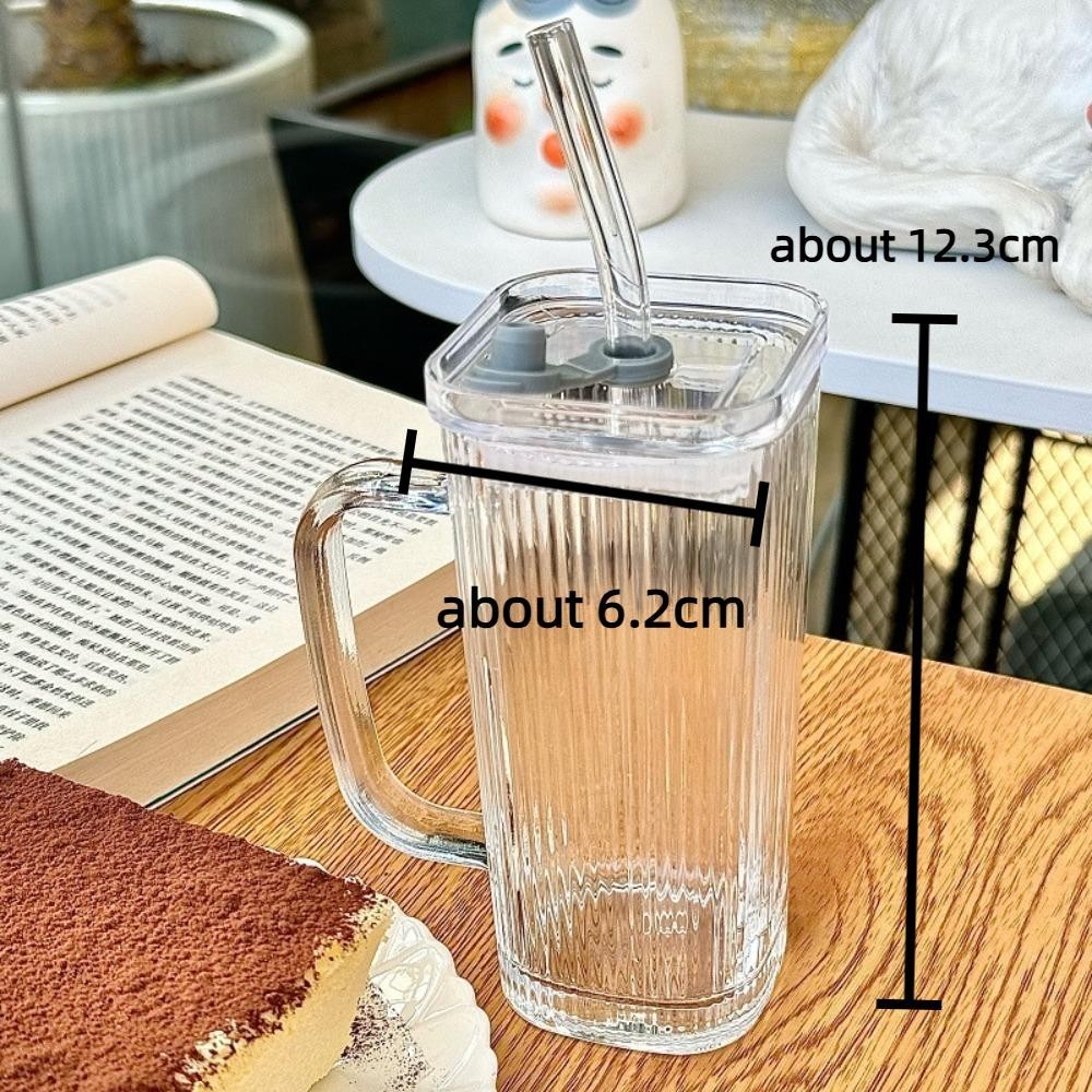 Cốc Nước Thủy Tinh Hình Vuông Có Nắp Nhiều Màu Chất Liệu Borosilicate - LY THUỶ TINH VUÔNG CÓ QUAI NẮP, ỐNG HÚT 300ML #