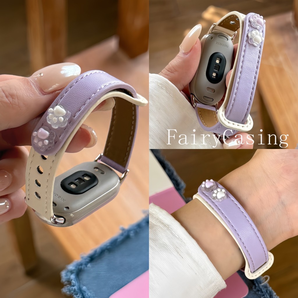 Dây Da Cho Mi Band 10 9 8 7 6 5 4 3 Dây Đeo Tay Vòng Tay Cho Mi Band 9 8 Hoạt Động Dễ Thương Chân Mèo Phụ Kiện
