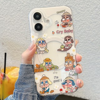Dễ Thương Trong Suốt Cạnh Khóc Búp Bê Xoay Hoa Giá Đỡ Từ Tính Vỏ Điện Thoại Di Động Thích Hợp Cho iPhone17 16 15 14 13 ProMax Chống Sốc Bảo Vệ Camera Ốp Lưng Cứng Chống Rơi