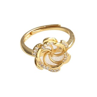 Nhẫn vàng phủ pháp phong cách retro kẻ sọc với đá zircon và ngọc trai - DIY handmade