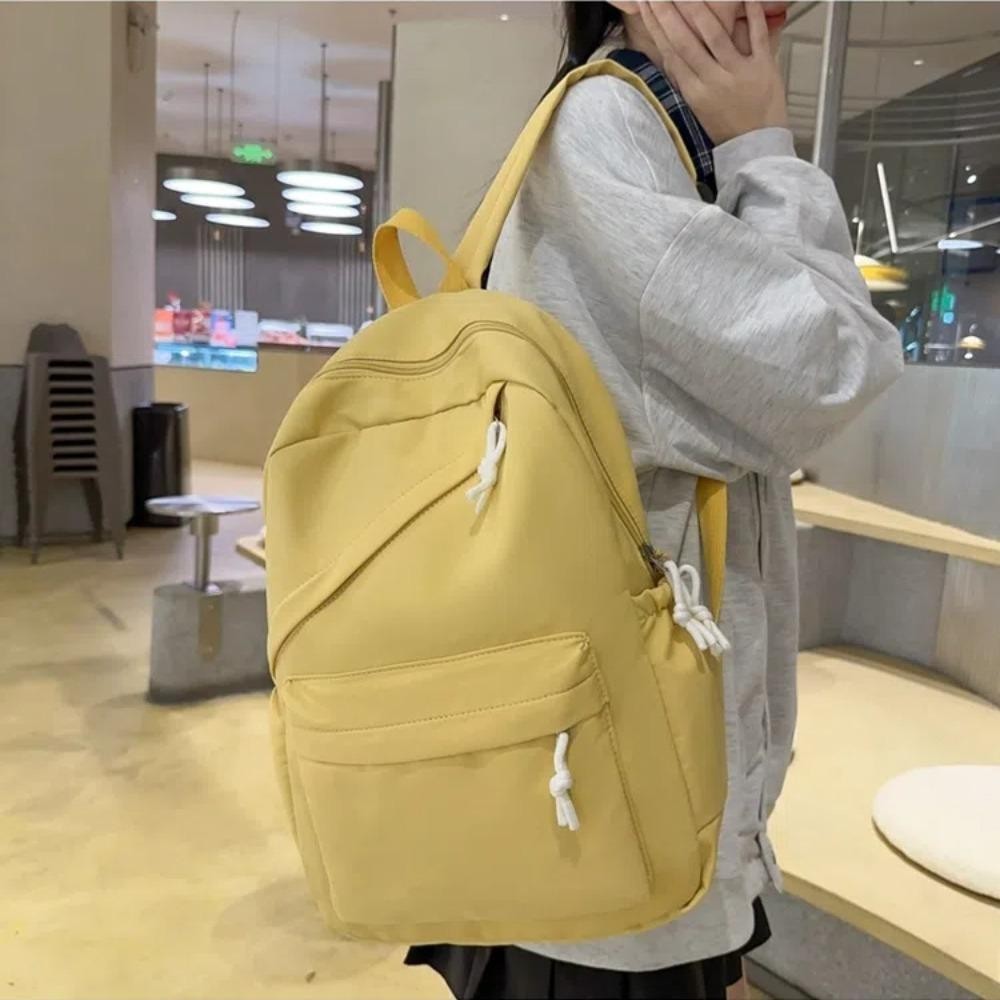 Ba lô bé gái CAO CẤP, Túi đi học sinh Nylon dung tích lớn, Túi đi học nữ màu trơn thời trang dành cho nữ sinh