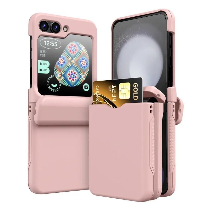 Bản lề đầy đủ bằng nhựa có ngăn đựng thẻ Vỏ điện thoại cho Samsung Galaxy Z Flip 6 5 4 3Flip6 Flip5 Flip4 Flip3 5G Vỏ chống sốc