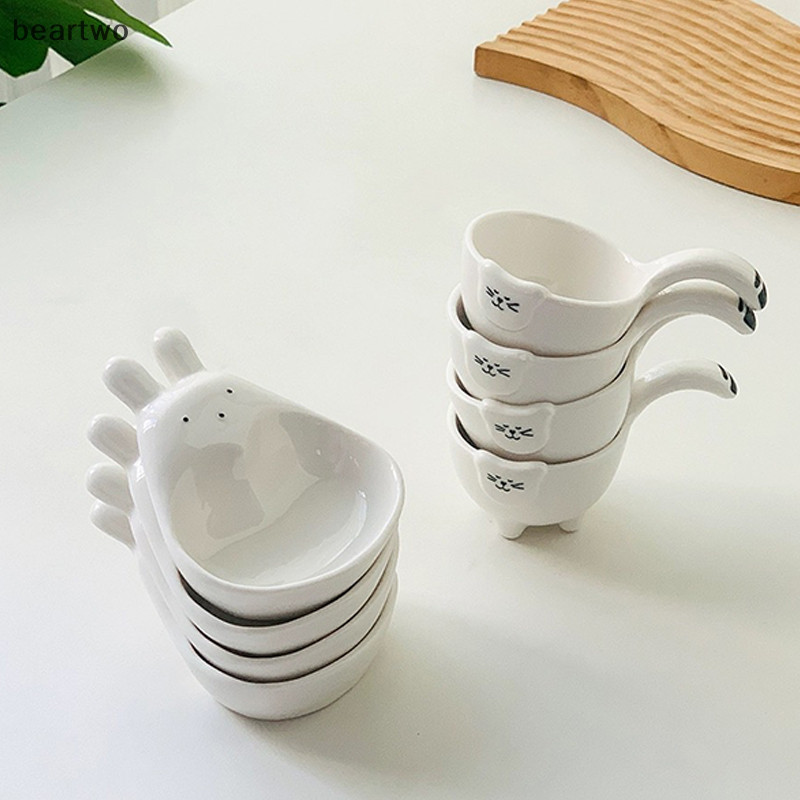 < Beartwo > Đĩa nhúng gốm có tay cầm Đĩa nước sốt Đĩa gia vị dễ thương Bát nhúng Sushi Đĩa ăn nhẹ Dụng cụ nhà bếp Đẹp