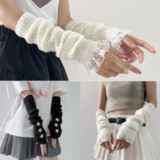 Găng tay dài JKDESIGN dệt kim không ngón, tay áo che cánh tay, đen/trắng, phụ kiện Y2k Spice Girls