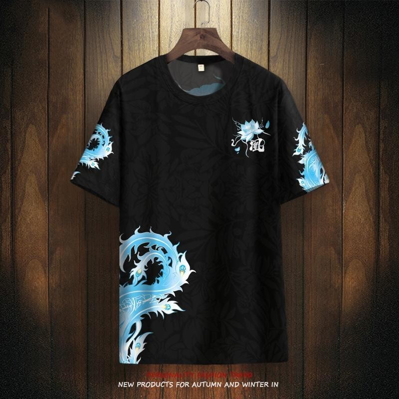 Men's T-shirt Chinese Style Phoenix Printed Short Sleeve Summer Quick-Drying Breathable plus Size Loose Short Sleeve T-shirt