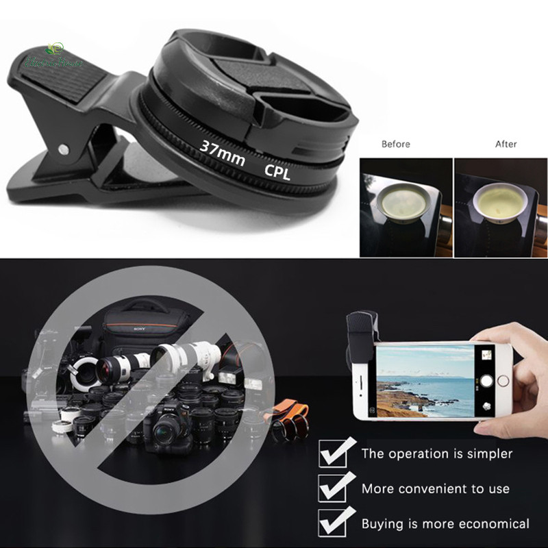 [Nhà Điện] Đa Năng Có Kẹp Điện Thoại Di Động Phân Cực Ống Kính Góc Rộng 37 / 52MM CPL Lọc Camera Tròn Phụ Kiện Màu Đen mới