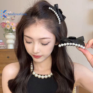 Kudosation Nơ Ngọc Trai Tóc Nhỏ Vuốt Kẹp Bé Gái Đen Đuôi Ngựa Giá Đỡ Barrettes Phụ Kiện Tóc