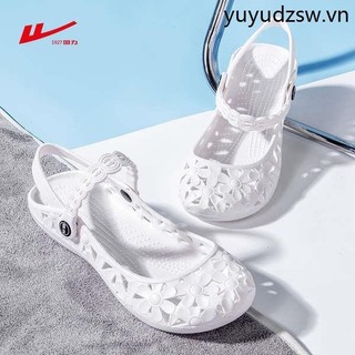 Giày Sandal Kéo Lại Nữ Mẹ Y Tá Giày Trắng Phẳng Thoáng Khí Chống Trơn Trượt Đế Mềm Thời Trang Baotou Rỗng Thấp @ -