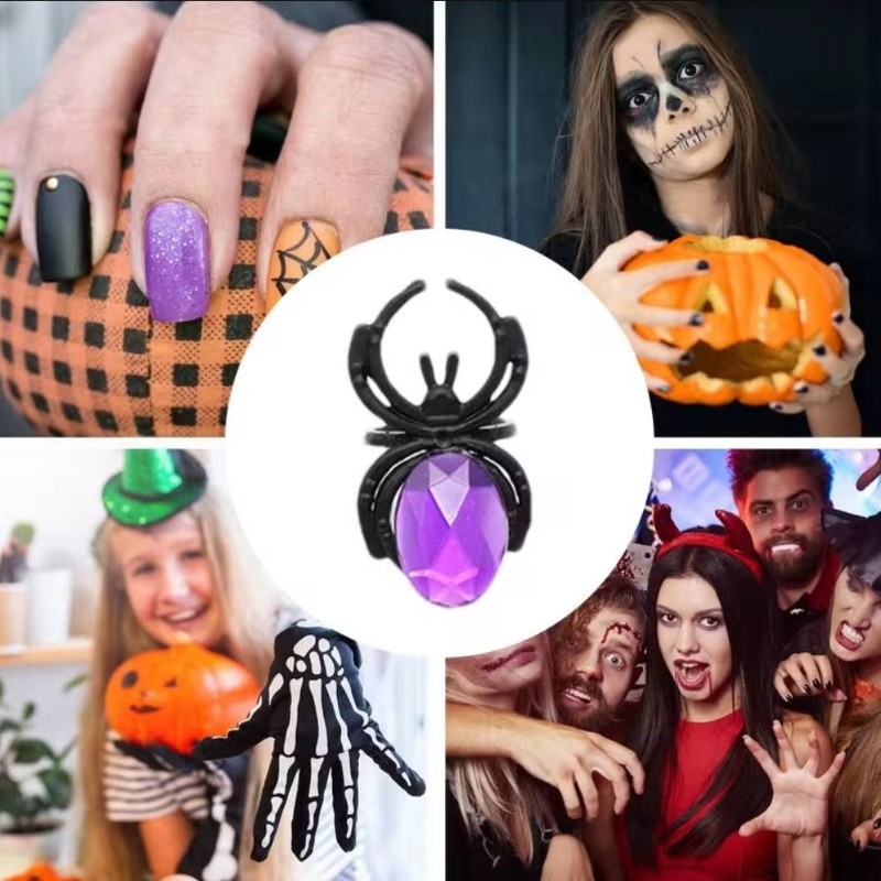 Halloween Nhện Nhẫn Dự Tiệc Cung Cấp Đá Quý Nhiều Màu Sắc Độc Đá Quý Nhện Ngón Tay Nhẫn Ủng Hộ Quà Tặng Halloween