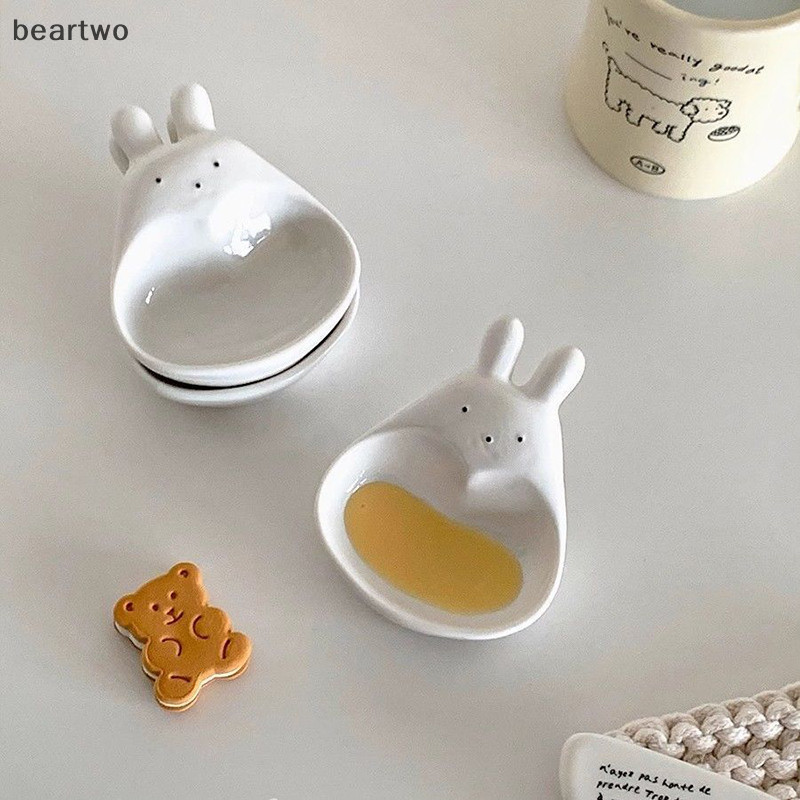 < Beartwo > Đĩa nhúng hoạt hình siêu dễ thương Hộ gia đình Đĩa gốm ba chiều Nước sốt cà chua Đĩa ăn nhẹ Vinaigrette Trắng đẹp
