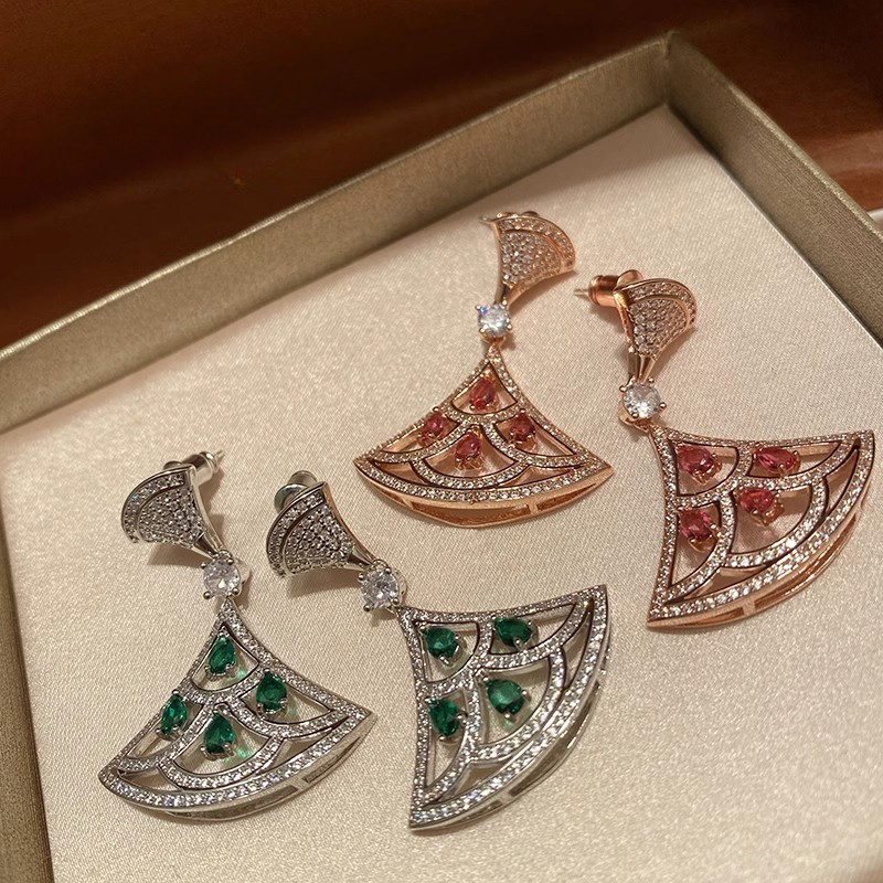 Bông tai hình quạt Zircon Bông tai thời trang sang trọng nhẹ nhàng phong cách dài