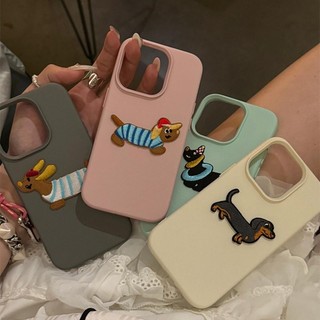 Ốp điện thoại thêu da màu trơn tiên tiến Dachshund cho iPhone16 15 14 13 12 11 Pro MAX IXS MAX XR XS Vỏ mềm bảo vệ Camera chống sốc