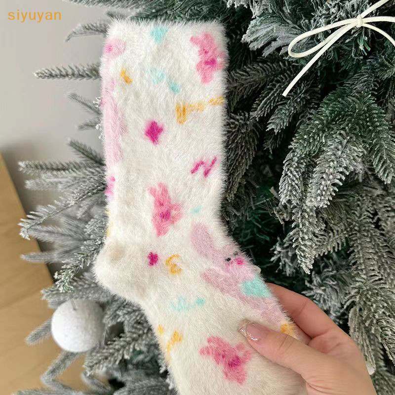 Siyuyan Hồng Chồn Sang Trọng Tất Dành Cho Nữ Ấm Áp Ngủ Tất Cô Gái Dễ Thương Giữa Ống Tất Dày Nhung Sàn Tất VN