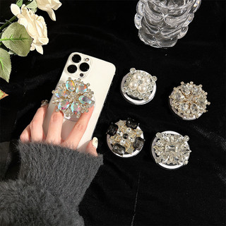 Giá đỡ điện thoại từ tính tròn kim cương bạc cho IPhone 16 15 14 13 12 Pro Max 14 Plus có thể gập lại Pop Ring Grip Giá đỡ bàn co giãn p4