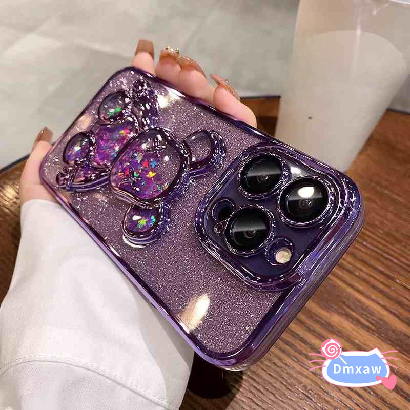 Ốp điện thoại Gấu Lấp Lánh Cho iPhone 12 11 Pro Max 12 Mini XS Max X XR 8 7 6 6S Plus SE 2020 Shinning Back Case Liquid Quicksand Bạo Lực Gấu Bìa Mềm