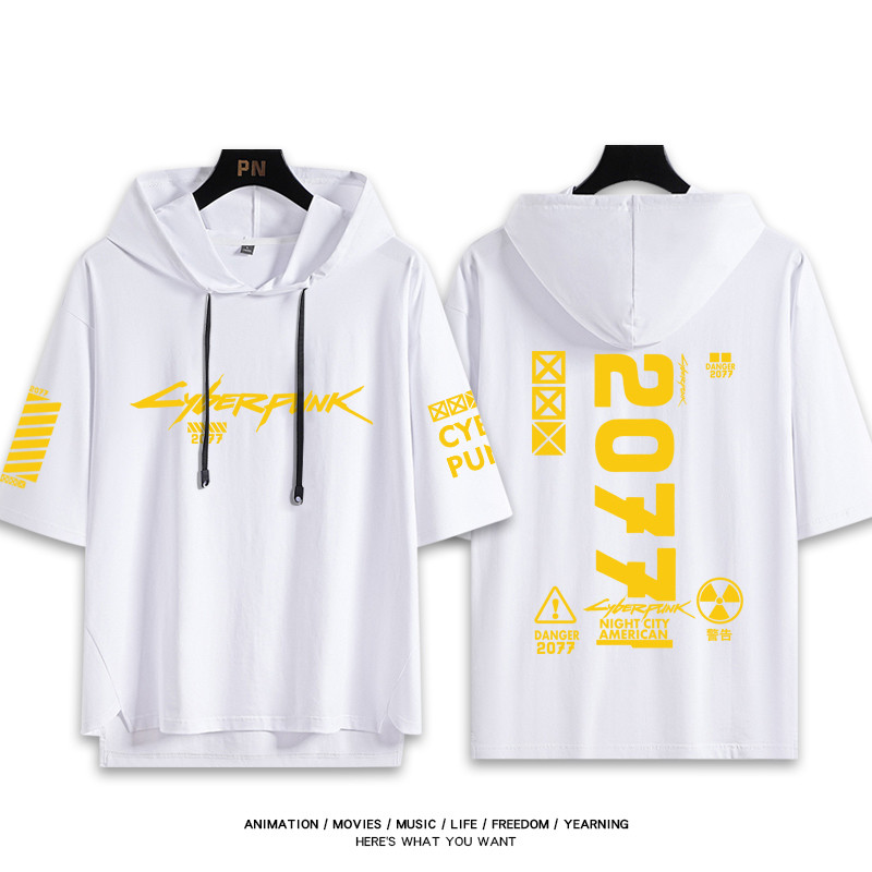 Cyberpunk 2077 Edgerunners có mũ trùm đầu áo thun tay ngắn dáng rộng áo hoodie mùa hè vải cosplay