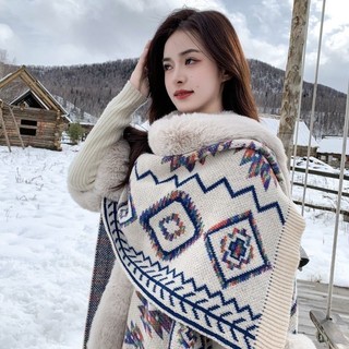 Khăn choàng Tây Tạng Tân Cương, áo choàng mùa thu đông dày, viền thô bóng, giữ ấm, du lịch Thanh Hải