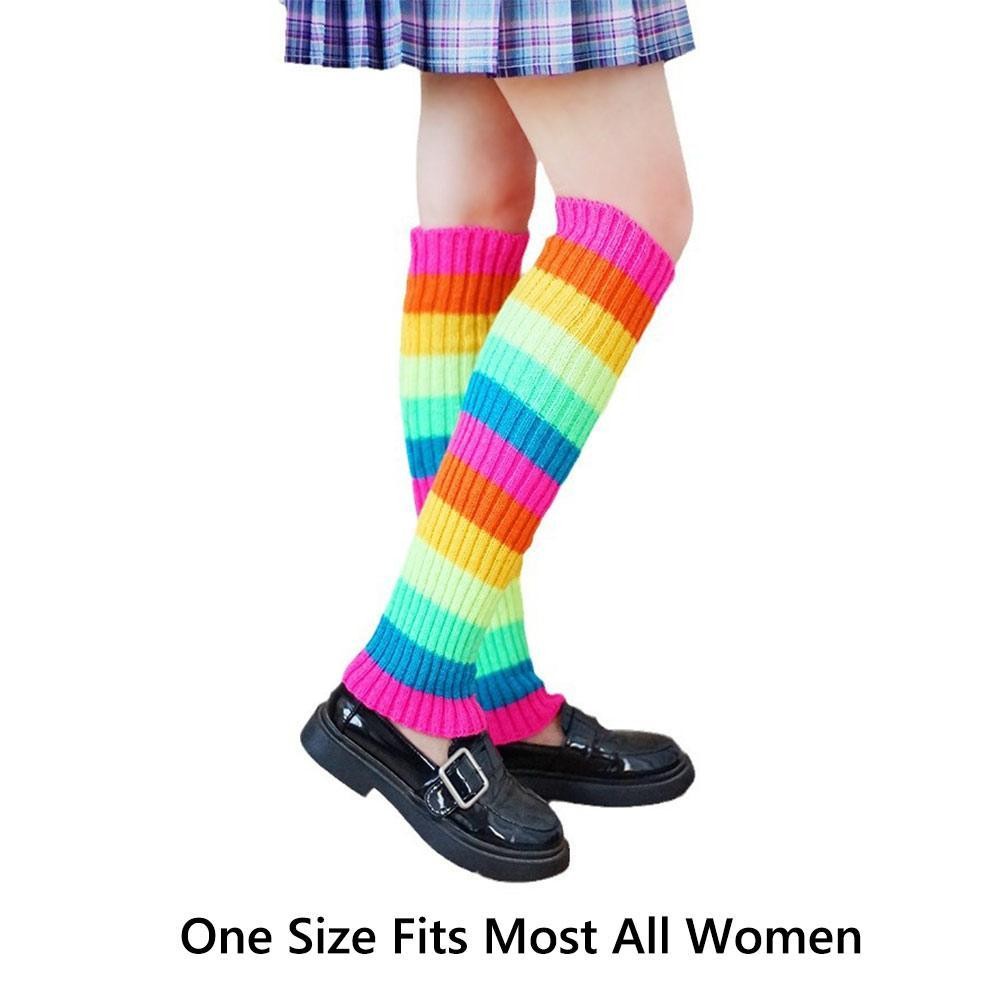 Vỏ chân Lolita CHEESELY, Giày tập Yoga thể thao Harajuku Party Yoga Neon Ribbed Leg Warmers, Rainbow Y2K Trang phục Halloween Tất bốt Nhật Bản dành cho nữ và bé gái
