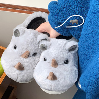 XIXITIAO Dép Cotton Cặp Đôi Dễ Thương Tê Giác Nam Nữ Nhà Ấm Áp Hoạt Hình Ba Chiều Lông Giày