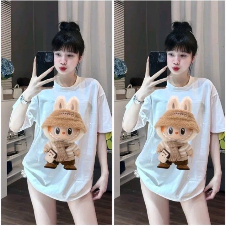 Labubu graffiti loạt Áo thun nam và nữ phong cách nhàn rỗi đôi tay áo ngắn hoạt hình phong cách hợp thời trang