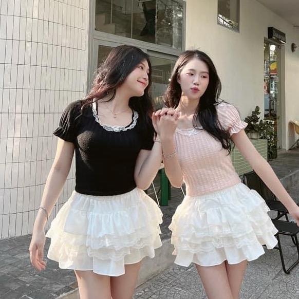 CHÂN VÁY NGẮN TẦNG REN 35-70KG BIGSIZE CÓ QUẦN BẢO HỘ Nữ