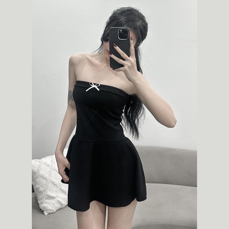 Đầm Ống Nữ Dáng Xòe Kiểu Cúp Ngực PINKSTORE29 Đính Nơ Xinh Xắn D127