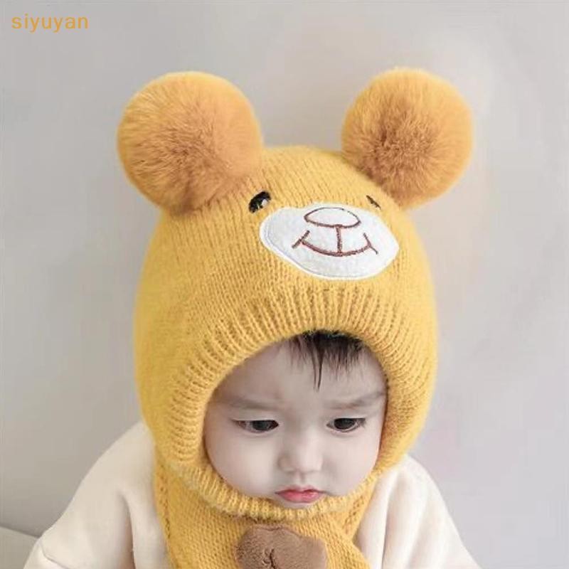 Siyuyan Gấu Dễ Thương Beanie Mũ Cho Bé Hoạt Hình Mũ Dệt Kim Ấm Áp Thu Đông Tập Đi Mũ Bảo Vệ Tai VN