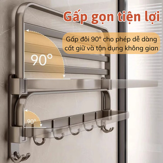 Giá Kệ Treo Khăn Nhà Tắm IKEA MAMA Gấp Gọn 90 Độ Dán Tường Cao Cấp Đồ Gia Dụng Thông Minh 2 lớp