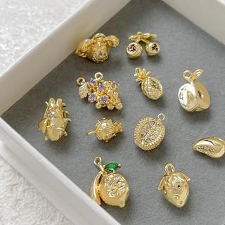 Mặt dây chuyền tự làm đồng mạ vàng thật với đá quý trái cây như lựu, chanh, dứa, dâu tây