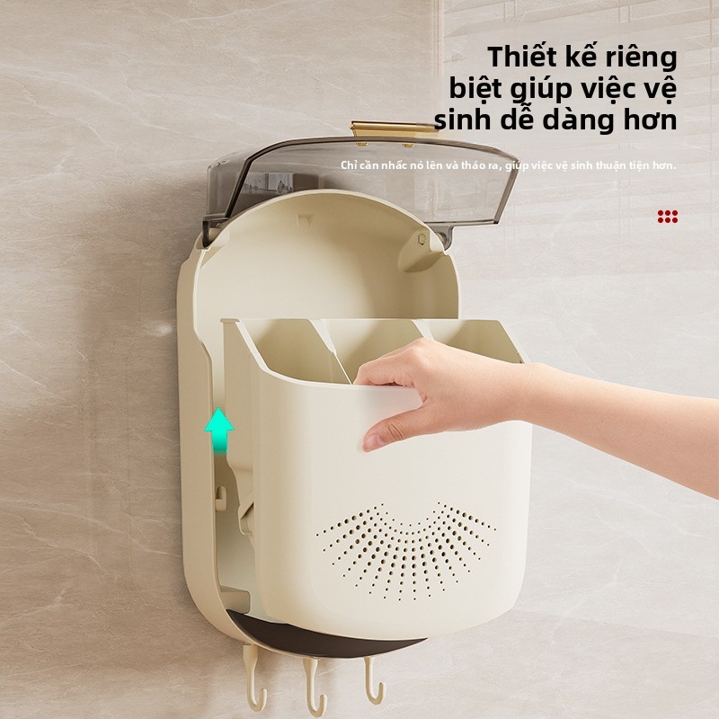 Ống đũa không khoan treo tường | Hộp đựng đũa thìa bằng nhựa thoát nước | Giá treo đũa đa năng tiện lích