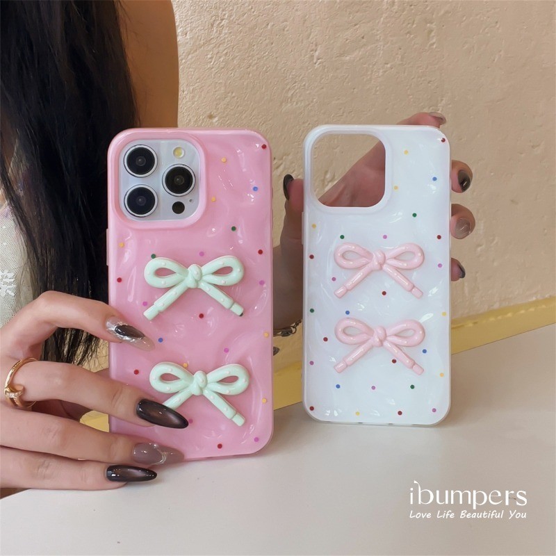 ibumpers Ốp Điện Thoại iPhone Hàn Quốc Dễ Thương Màu Kẹo Nơ Cho IPhone 11 12 13 14 15 16 Pro Max Ốp Lưng Thiên Thạch Màu Kẹo Silicon Mềm Chống Sốc