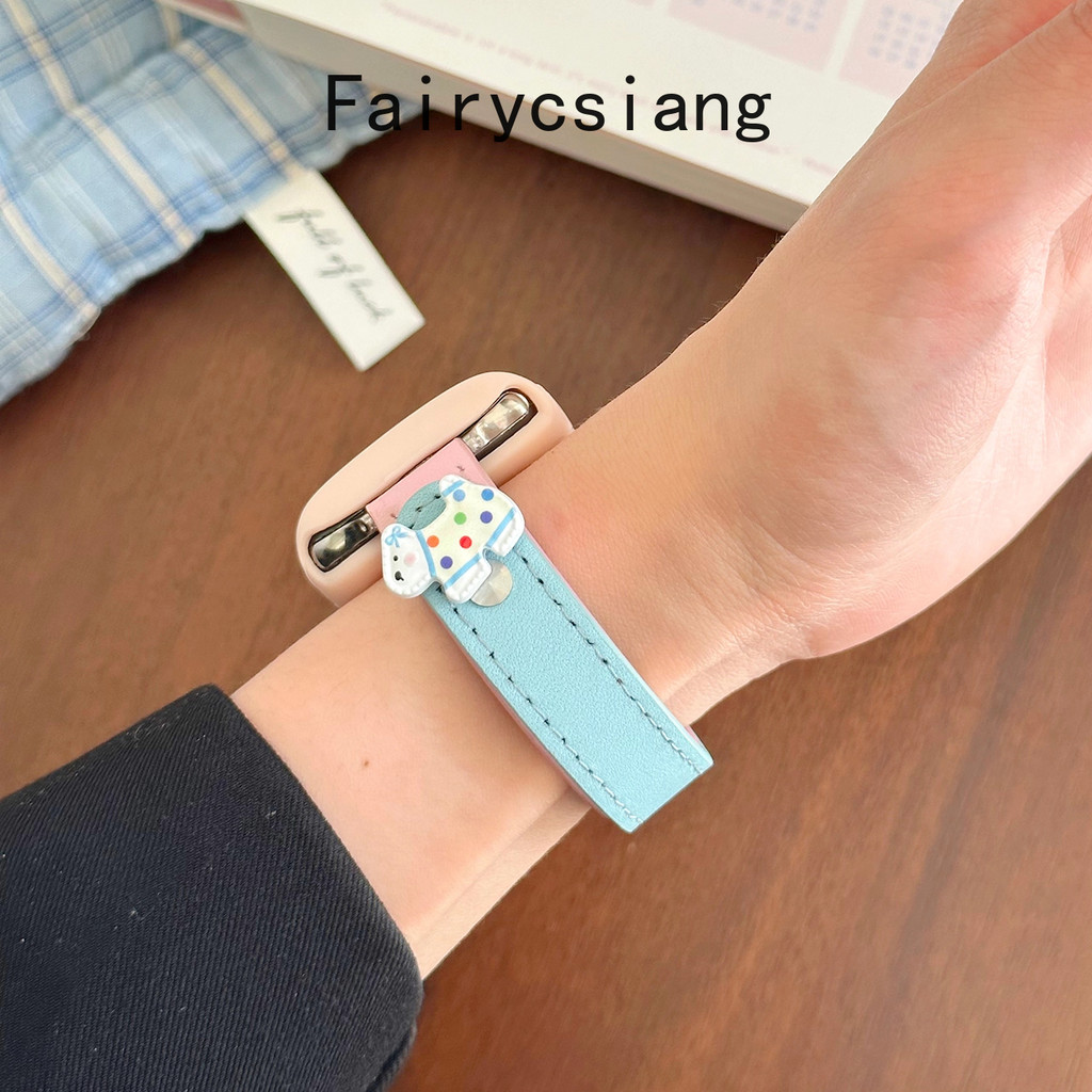 Dây da màu hồng + Sku màu xanh cho Apple Watch 10 42 46mm SE 44 45mm 9 8 7 6 5 4 Vòng tay cho Iwatch 38 41 40mm Ultra2 49mm