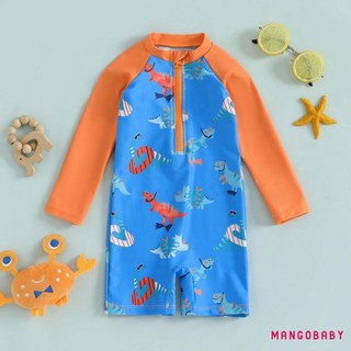 MG-Toddler Boy Rash Guard Đồ bơi in hình khủng Long dài tay Mock Cổ Zip Bộ đồ tắm