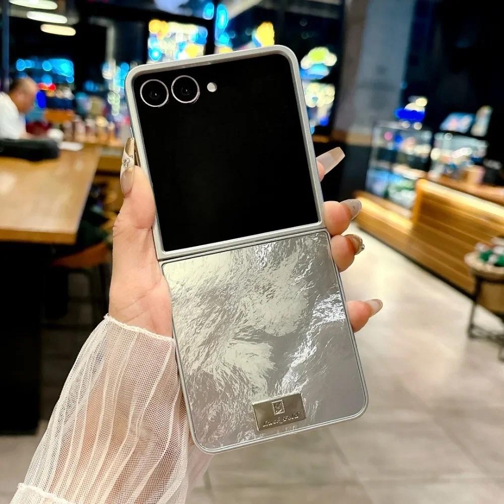 Sang Trọng Bạc Cạnh Lông Vũ Sợi Ốp Lưng Điện Thoại Samsung Galaxy Z Flip 7 6 5 4 3 Flip7 Flip6 Flip5 Flip4 Flip3 Cover