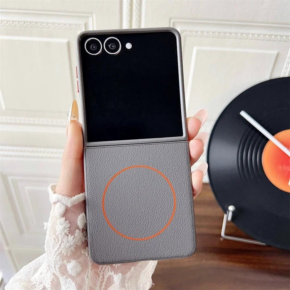 Ốp Điện Thoại Da PU Cứng Chống Sốc Cho Samsung Galaxy Z Flip 7 6 5 Flip7 Flip6 Flip5 5G Vỏ Bảo Vệ