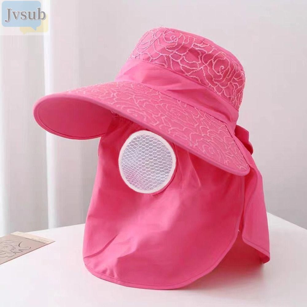 Mũ nữ JVSUB, Mũ chống nắng vành rộng chống tia cực tím, Mặt và cổ ren mùa hè Bảo vệ tai nắp chống nắng Mũ câu cá Săn bắn đi bộ đường dài