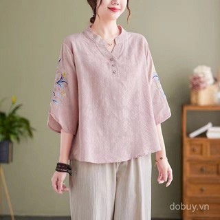 Mới! Áo sơ mi lanh phong cách Trung Hoa, vải cotton mát mẻ, phù hợp mùa hè