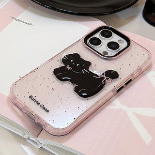 Phim Hoạt Hình Dễ Thương 3D Mèo Đen Trong Suốt Màu Hồng Khung Chống Sốc Ốp Lưng Điện Thoại iPhone 17Promax 16 Pro Max 15Promax 12 13 14 Pro Max Sweet Girly Mobile Cover