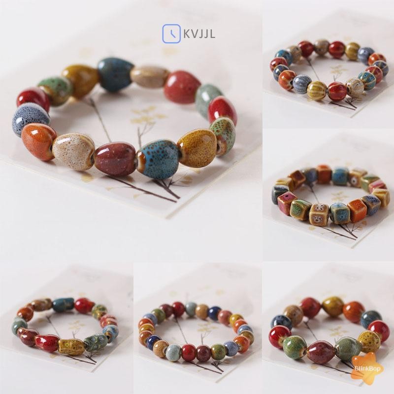 Vòng tay boho handmade ngôi sao nhiều màu sắc, gốm đính hạt co giãn, phụ kiện thời trang dành cho nữ mới