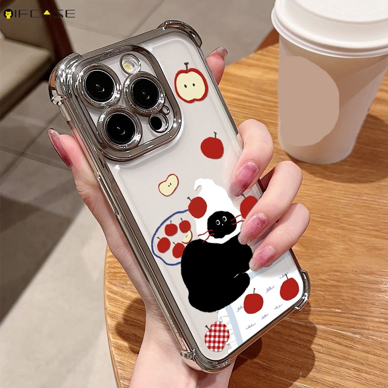 Dành Cho iQOO 13 12 Z10 Z9 Turbo Turbo + Z7 Z6 Lite Pro Z10x Z9x Z7i Z5x Ốp Điện Thoại Mèo Đen Dễ Thương Đỏ Apple Hoạt Hình Ngộ nghĩnh Chống Sốc Trong Suốt Vỏ Mềm Ốp Lưng