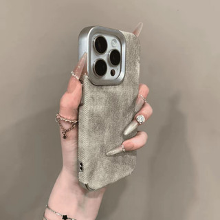 Retro Denim Vải Mạ Bạc Ống Kính Ốp Lưng Điện Thoại iPhone 16Promax 16Pro 15Promax 12 13 14 Pro Max 17Promax 17Pro Chống Sốc Nam Nữ Vỏ Di Động