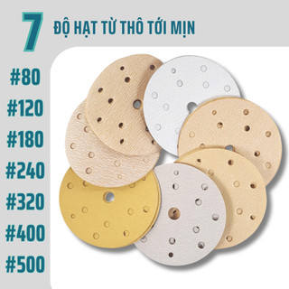[COD]  Đĩa Nhám Tự Dính Mài Khô 6 Lỗ – Giấy Nhám Tròn Móc & Vòng Grit Dán Máy Chà, Mài Gỗ, Sơn Bột Siêu Bền