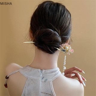 Mũ đội đầu hình chữ U và đũa tóc phong cách Hanfu với họa tiết ngọc trai và hoa - Phụ kiện tóc đẹp
