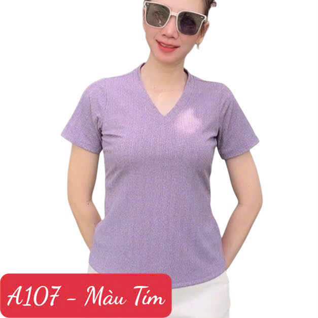 A107 Áo thun Nữ Cổ Tim - Vải Thun tăm siêu