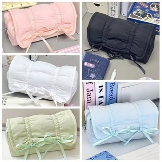 Nơ Dây Rút Túi Bút Màu Trơn Canvas Hộp Đựng Bút Chì Dung Tích Lớn Văn Phòng Phẩm Túi Bảo Quản Học Sinh Quay Lại Trường Phụ Kiện