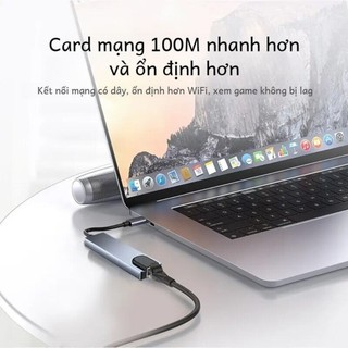 USB Hub 8 trong 1 Type C 3.1 hỗ trợ 4K HDTV với đầu đọc thẻ SD TF RJ45 sạc nhanh PD đa năng tương thích MacBook laptop