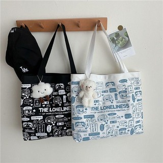 Túi Tote Canvas Loneliness, Túi Đi Học, Túi Đi Học Thêm, Túi Tote Vải Canvas, Túi Tote Hoạt Hình (40x 1 x 33 (cm))
